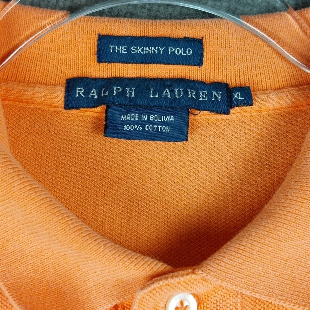 RALPH LAUREN THE SKINNY POLO BOYS PEACH PINK ORANGE CORAL SHORT SLEEVE SHIRT L